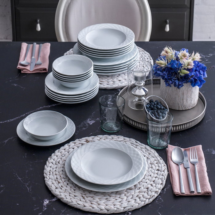 Hermia ALF24Y400 Vajilla de Porcelana Blanca 24 Piezas para Experiencia Gastronómica Elegante y Duradera
